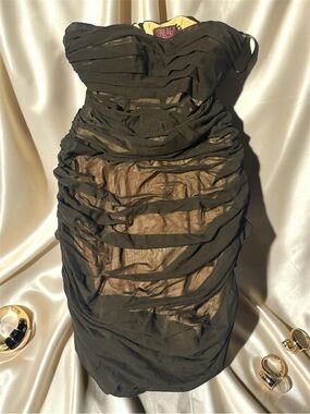 Hot Miami Styles Black Ruched Strapless Bodycon Dress